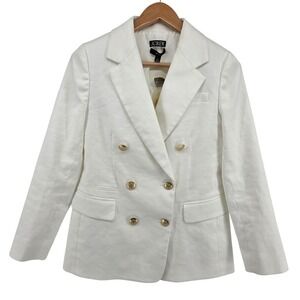 J. Crew Bristol Double Breasted Linen Blend White Blazer Gold Buttons Size 4